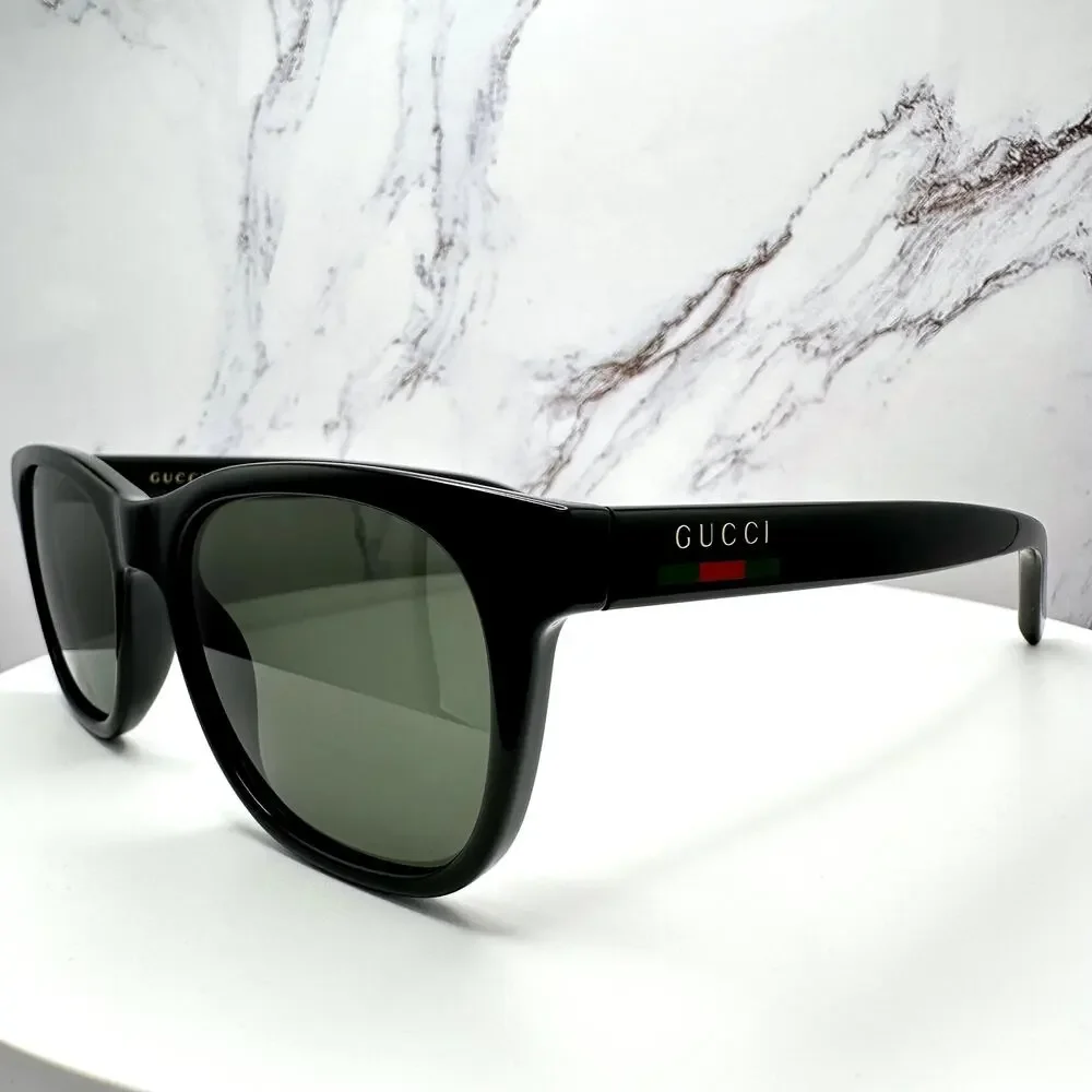 New GUCCI Sunglasses Black 54mm Square Gold Letter Logo Red Green Web Mens